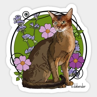 Abyssinian Cat with Beach Roses Sticker